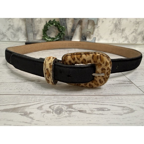 Amiee Lynn Hair On Suede Genuine Leather Animal Print Belt Black Size Medium EUC main image 14